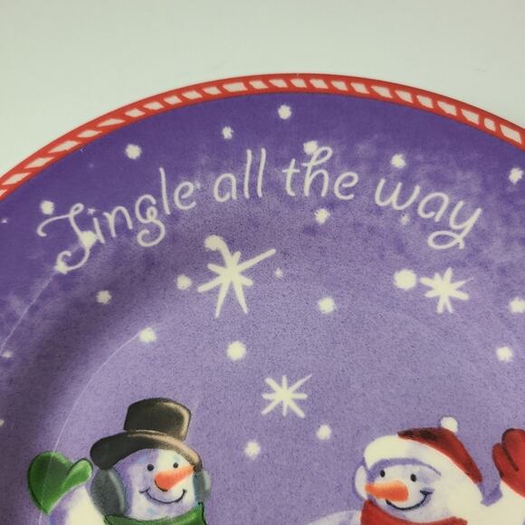 Jingle All The Way Dancing Snowmen Blue Snow-Covered Candy Cane Plate - Picture 4 of 7